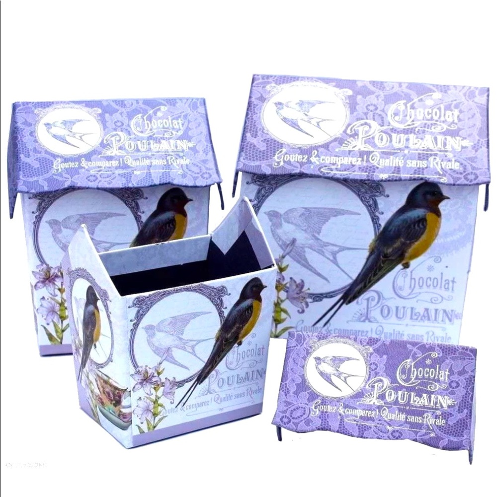 Set of 3 Nesting Chocolat Poulain Purple Bird Boxes